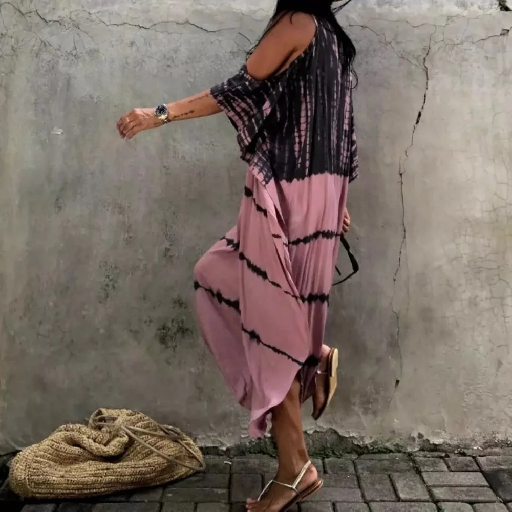 SOLD OUT Tie Dye Cold Shoulder Coverup Maxi Dress - Picture 6 of 8